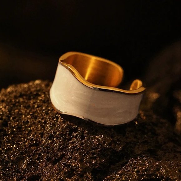 Jewelry - New 18K Gold Plated White Enamel Resizable Ring